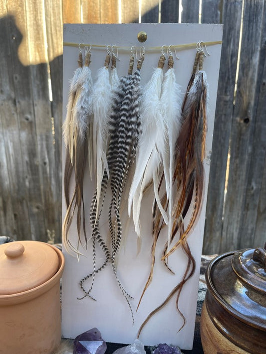 Long Handmade Feather Earrings